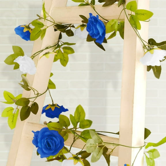 BalsaCircle 2 White Royal Blue Artificial 7 feet Silk Roses Artificial Flowers Vine Garlands Wedding Party Centerpieces