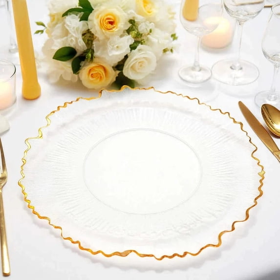 Balsa Circle 20 Clear Gold Round 10" Plastic Dinner Plates Reef Design Disposable Tableware