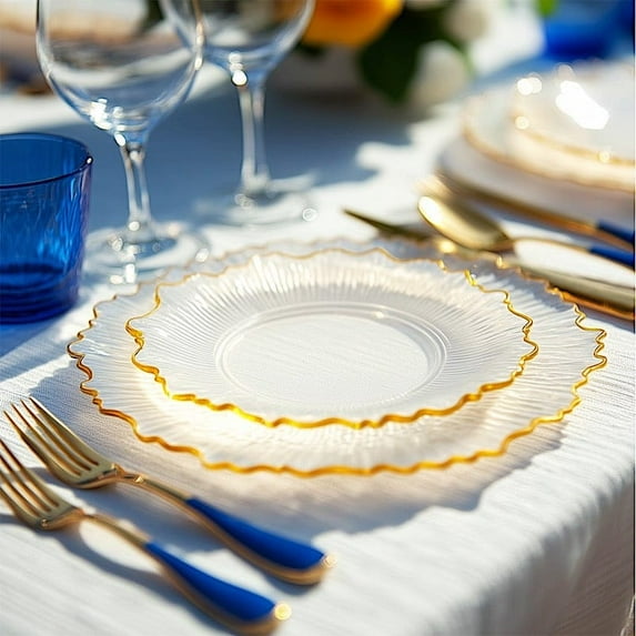 Balsa Circle 20 Clear Gold Round 7" Plastic Dessert Plates Reef Design Disposable Tableware