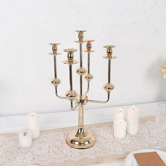 BalsaCircle 20" Gold 5 Arm Metal Candelabra Taper Candle Holder Centerpiece Party Events Decorations Supplies