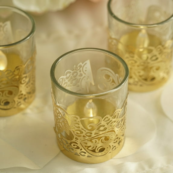 BalsaCircle 20 Gold Laser Cut Paper Decorations Votive Candle Holder Wraps
