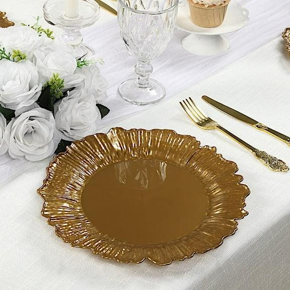 Balsa Circle 20 Gold Round 10" Plastic Dinner Plates Reef Design Disposable Tableware