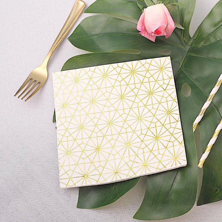 20 Pcs 13x13 in Metallic Gold and White Floral Paper Napkins