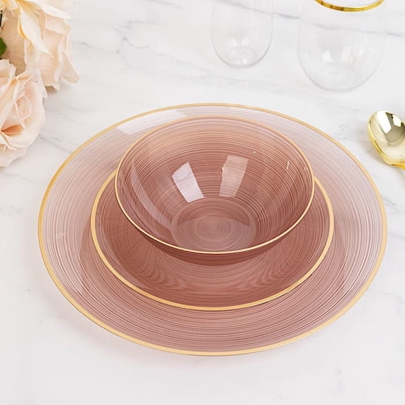 BalsaCircle 20 Pieces 16 oz Dusty Rose Plastic Bowls Gold Rim Party Tableware Wedding Home Decorations Supplies