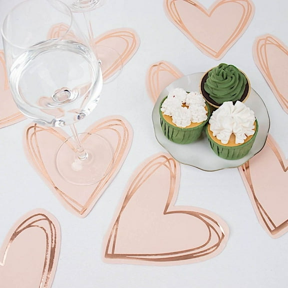 Balsa Circle 20 Heart Shaped Cocktail Napkins Rose Gold 11x9-Inch Paper Beverage Wedding Birthday Party Bridal Shower Decorations