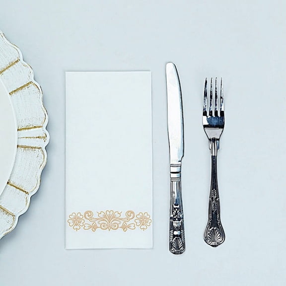 BalsaCircle 20 Pieces White Rose Gold Airlaid Paper Napkins Metallic Floral Design