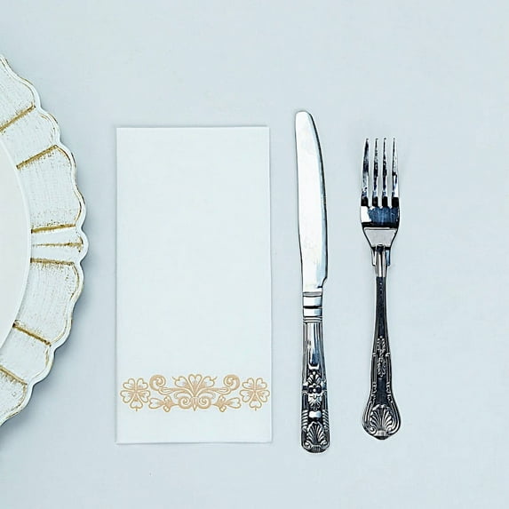 BalsaCircle 20 Pieces White Rose Gold Airlaid Paper Napkins Metallic Floral Design