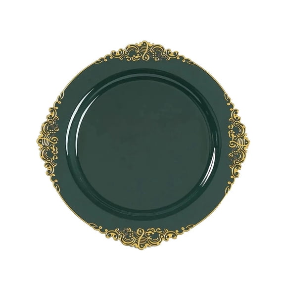 BalsaCircle 20 Round 13 in Economy Plastic Charger Platess Hunter Green Gold Embossed Baroque Rim Party Events Decorations Supplies