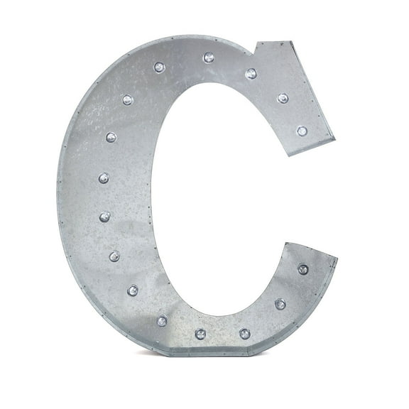 BalsaCircle 20" Silver C Marquee Letter Warm White LED Lighted Sign Metal Finish Event Party