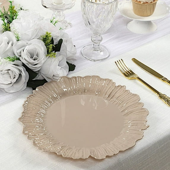 BalsaCircle 20 Taupe Round 10" Plastic Dinner Plates Reef Design Disposable Tableware