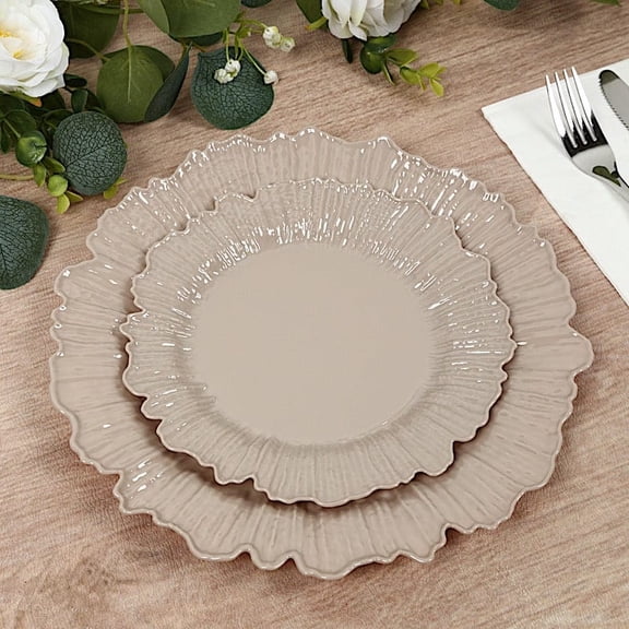 Balsa Circle 20 Taupe Round 7" Plastic Dessert Plates Reef Design Disposable Tableware