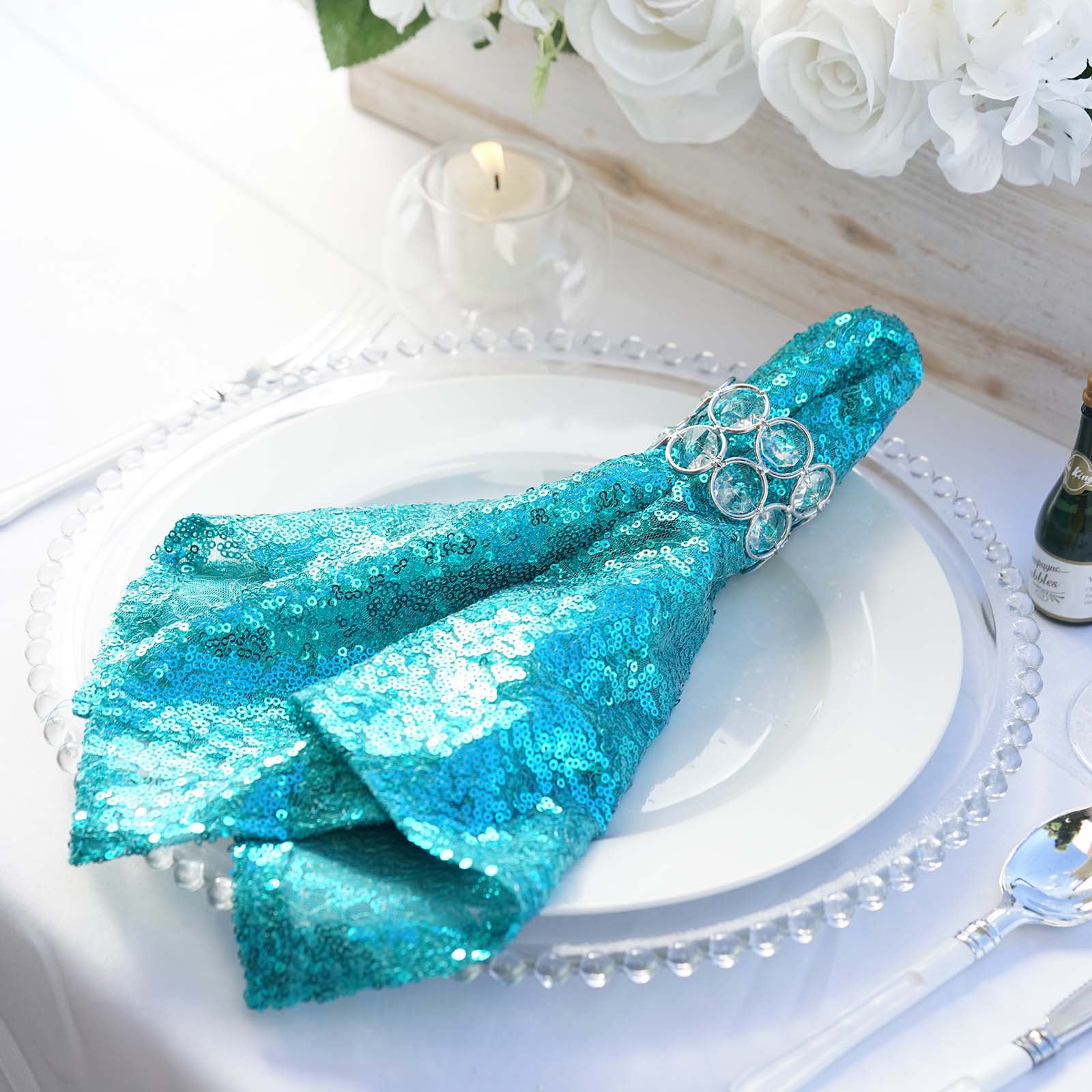 Stain Resistant Polyester Cloth Dinner Turquoise Cloth Napkins 20 in Non  Iron Christmas Dinner X-Mas Wedding Parties New Year Eve Dinner Turquoise