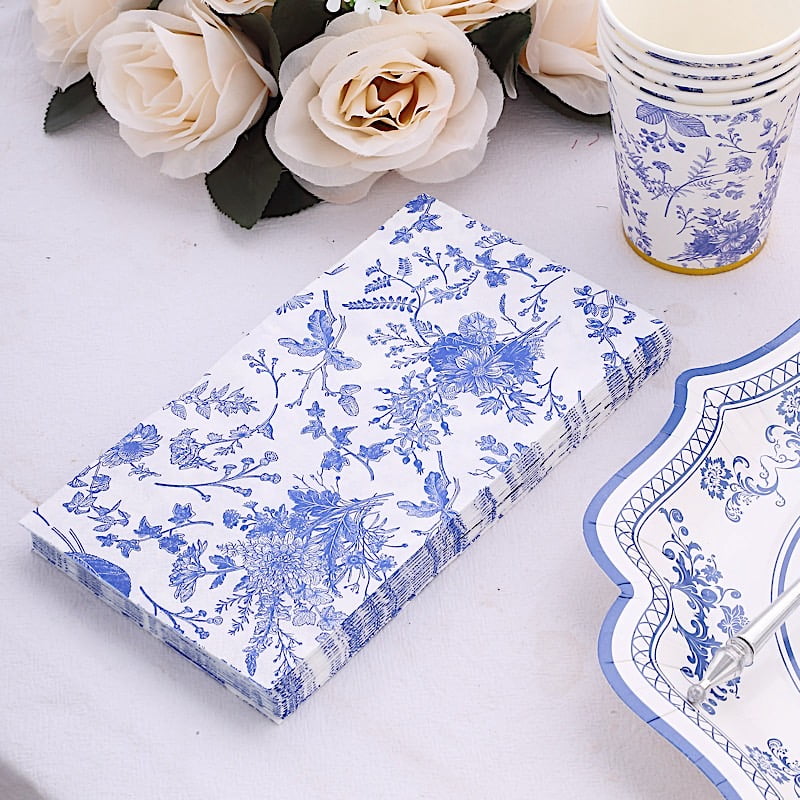 BalsaCircle 20 White 2 Ply Disposable Dinner Paper Napkins Blue Floral ...