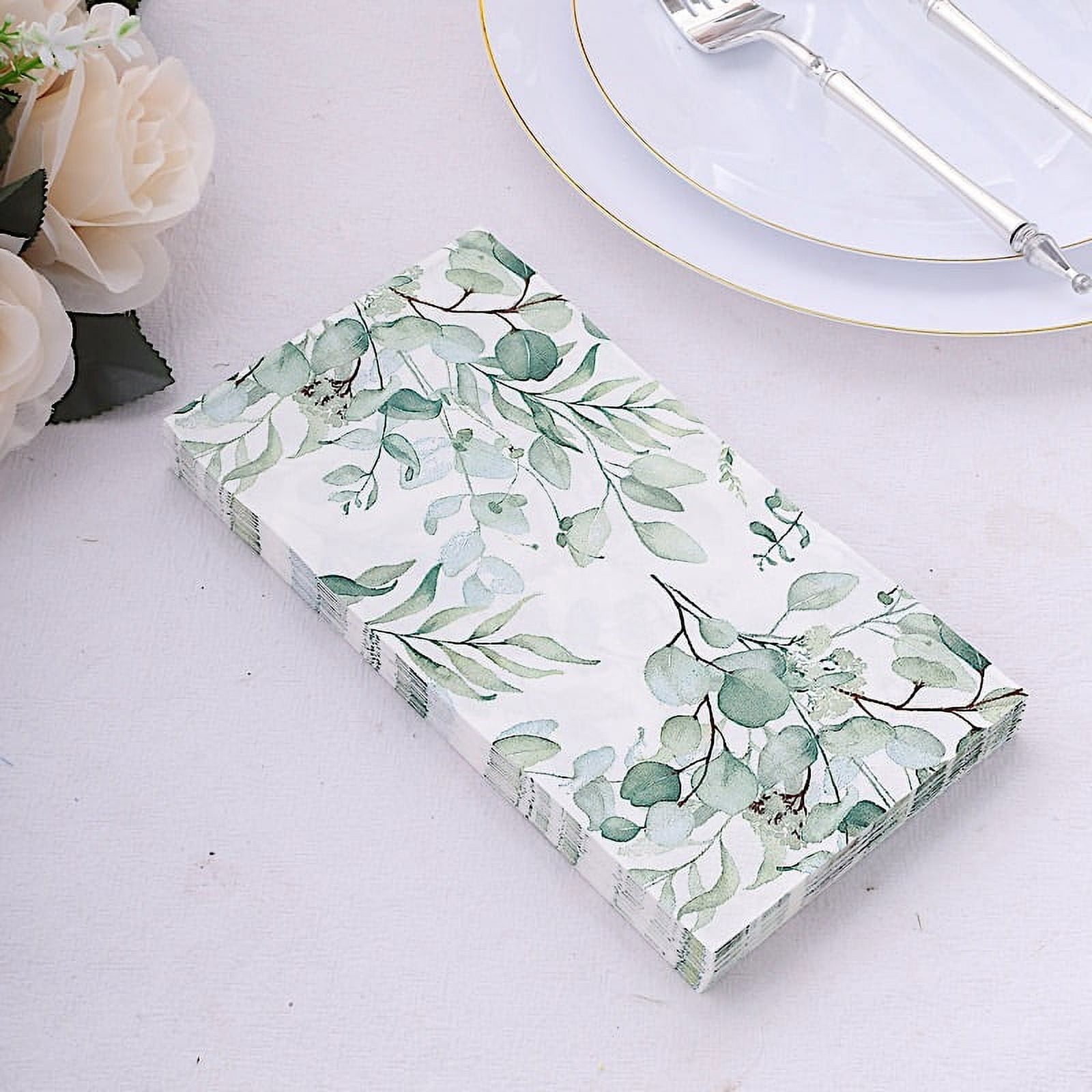 BalsaCircle 20 White 2 Ply Disposable Dinner Paper Napkins Green Leaves Design Party Events Decorations