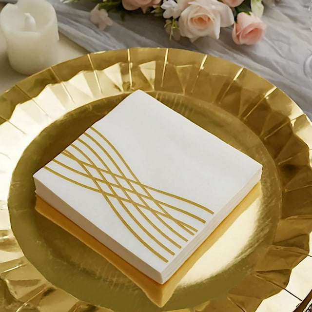 BalsaCircle 20 White Gold Square Premium Airlaid Paper Napkins Metallic ...