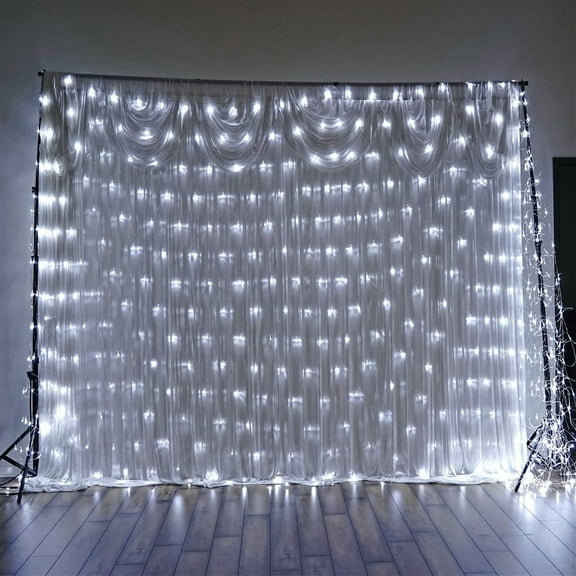 BalsaCircle 20 feet x 10 feet White LED Lights Backdrop Party