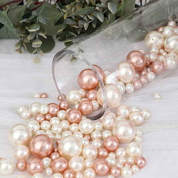 BalsaCircle 200 Blush Rose Gold Faux Pearl Beads Assorted Vase Fillers DIY Crafts Party Events Reception Decorations Supplies