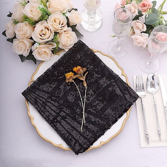 Balsa Circle 20x20 in Black Sequined Geometric Design Tulle Net Fabric Table Napkin Party Events Decorations Supplies