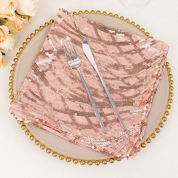 Balsa Circle 20x20 in Blush Wavy Embroidered Sequin Tulle Net Fabric Table Napkin Party Events Decorations Supplies