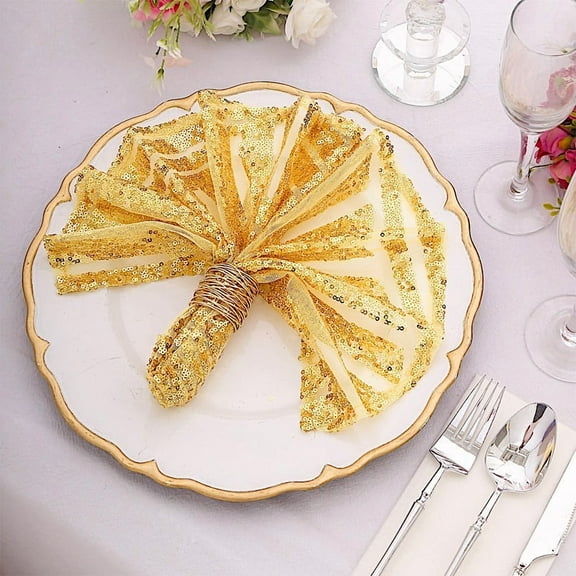 Balsa Circle 20x20 in Gold Sequined Geometric Design Tulle Net Fabric Table Napkin Party Events Decorations Supplies