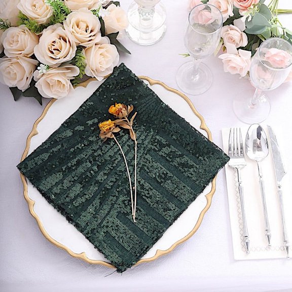 Balsa Circle 20x20 in Hunter Green Sequined Geometric Design Tulle Net Fabric Table Napkin Party Events Decorations Supplies