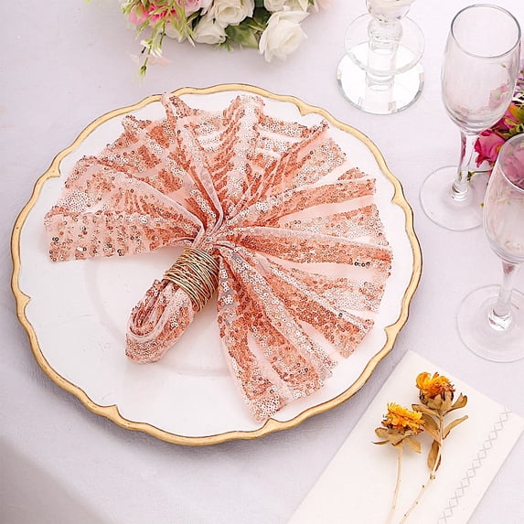 Balsa Circle 20x20 in Rose Gold Sequined Geometric Design Tulle Net Fabric Table Napkin Party Events Decorations Supplies