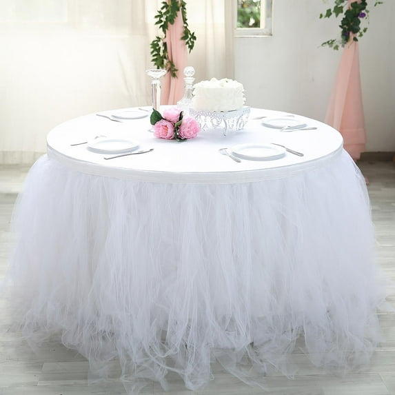 BalsaCircle 21 feet Tutu Multi Layers Tulle Table Skirt Linens White