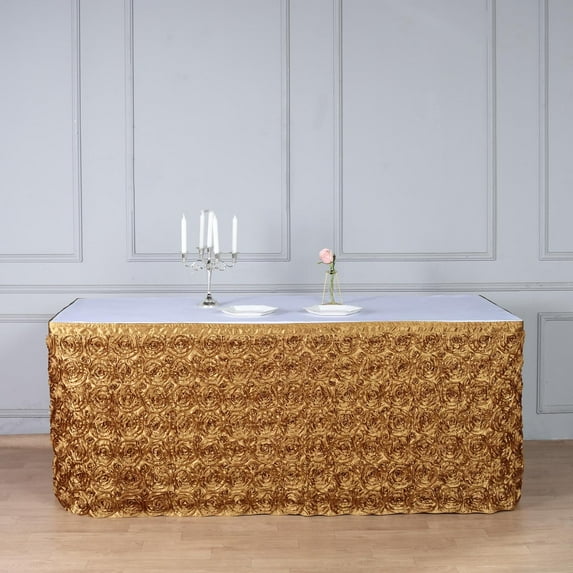 BalsaCircle 21 feet x 29" Satin Raised Roses Banquet Table Skirt Gold