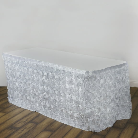 BalsaCircle 21 feet x 29" Satin Raised Roses Banquet Table Skirt White