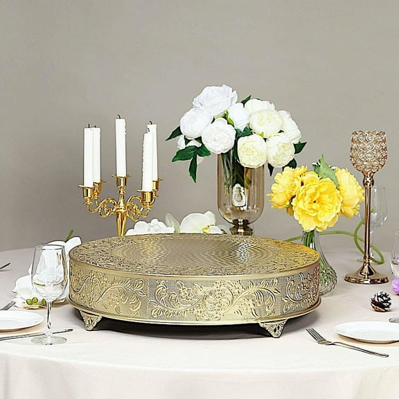 Balsa Circle 22" Gold Round Embossed Cake Stand Riser Wedding Party Dessert Display Pedestal Riser Centerpieces