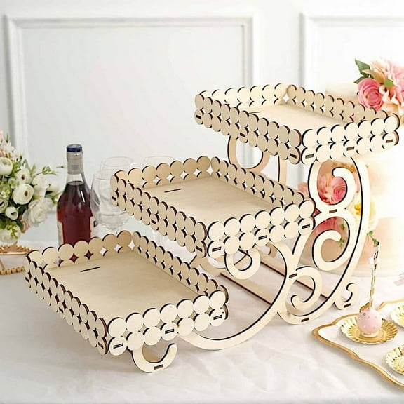BalsaCircle 22 in Natural 3 Tier Laser Cut Rectangle Wooden Cupcake Dessert Stand Party Events Decorations