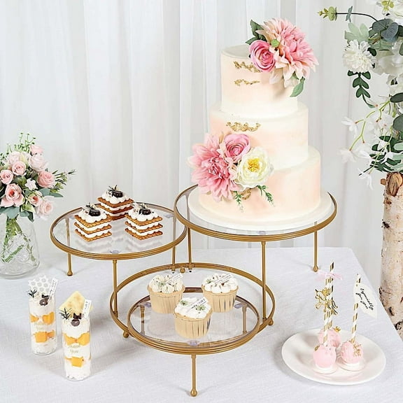 BalsaCircle 23 in Gold 3 Tier Round Metal Cake Dessert Stand Clear Acrylic Plates Party Events Decorations