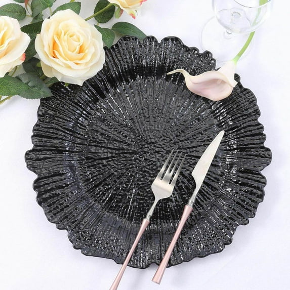 BalsaCircle 24 Black 13" Acrylic Wooden Textured Round Reef Acrylic Charger Plate