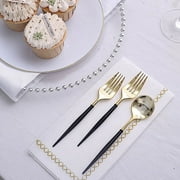 BalsaCircle 24 Black Disposable 6" Premium Plastic Cutlery Spoons Forks Set Party Events Tableware Decorations
