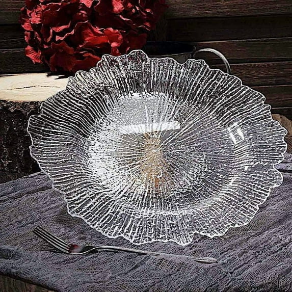 BalsaCircle 24 Clear 13" Acrylic Wooden Textured Round Reef Acrylic Charger Plate