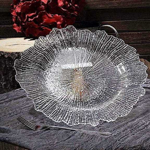 BalsaCircle 24 Clear 13" Acrylic Wooden Textured Round Reef Acrylic Charger Plate