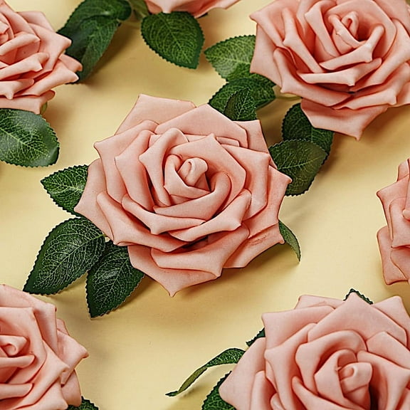 BalsaCircle 24 Dusty Rose 5" Foam Roses Artificial Flower Stems Wedding DIY Favors Centerpieces Decorations