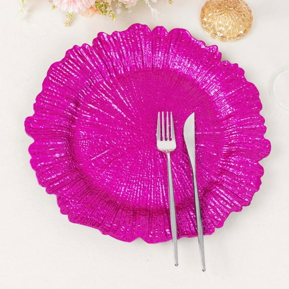 BalsaCircle 24 Fuchsia 13" Acrylic Wooden Textured Round Reef Acrylic Charger Plate