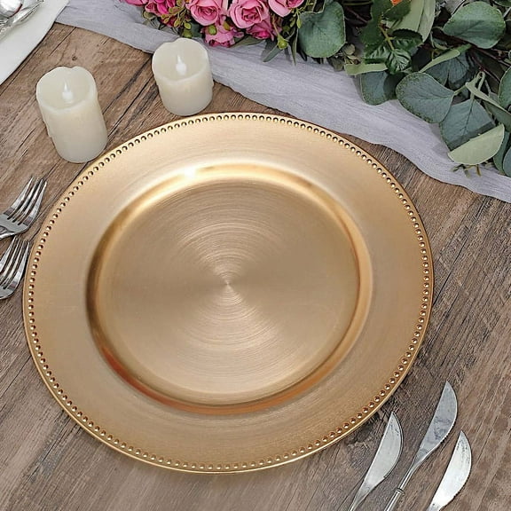 BalsaCircle 24 Gold 13" Crystal Beaded Acrylic Wooden Textured Round Charger Plates