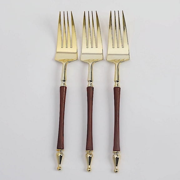 BalsaCircle 24 Gold Brown 8" Disposable Plastic Forks Roman Column Handle Party Events Decorations Supplies