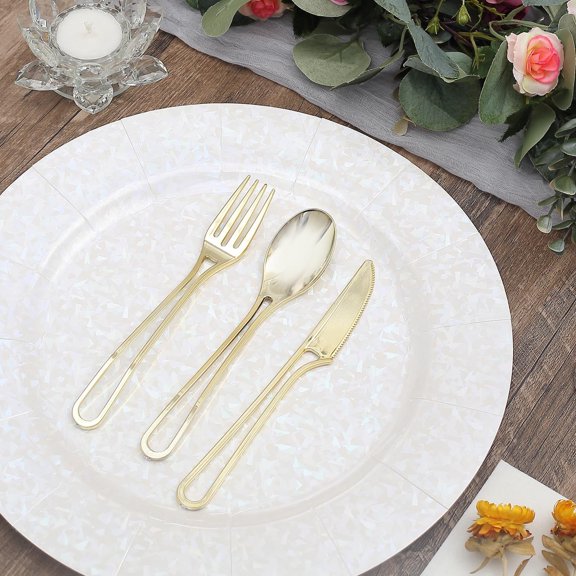 BalsaCircle 24 Gold Disposable Plastic CUTLERY Hollow Handle Spoons Forks Knives Set Party Events Decorations