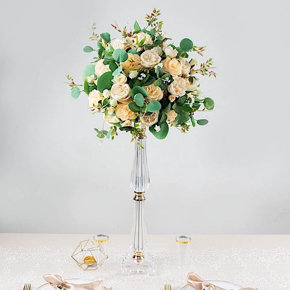 Balsa Circle 24" Gold Metal Clear Acrylic Crystal Pillar Candle Holder Flower Ball Pedestal Stand Party Events