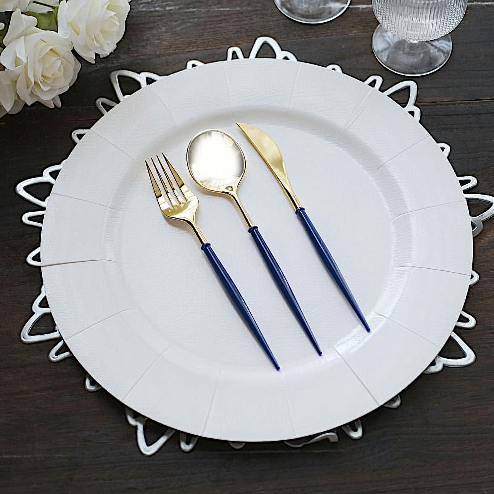 BalsaCircle 24 Gold Royal Blue Disposable Plastic Cutlery Spoon Fork ...
