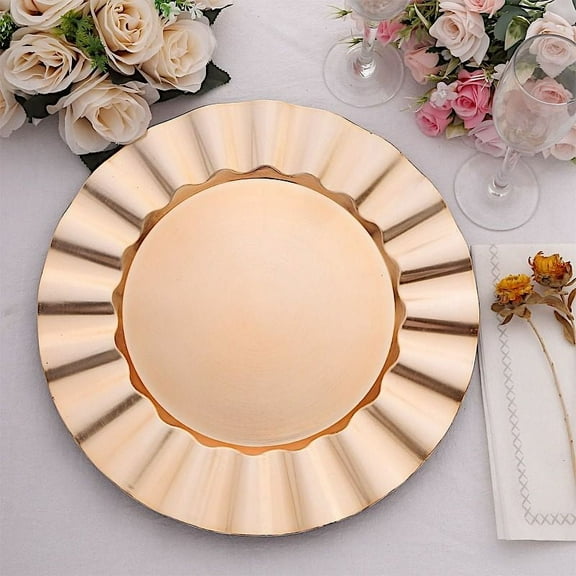 BalsaCircle 24 Gold13" Acrylic Wooden Textured Round Scalloped Trim Plastic Charger Plates