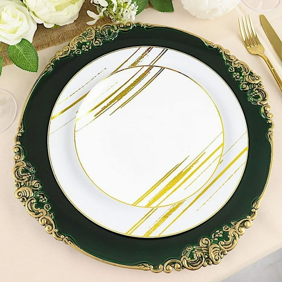BalsaCircle 24 Hunter Green 13" Acrylic Round Charger Plates Embossed