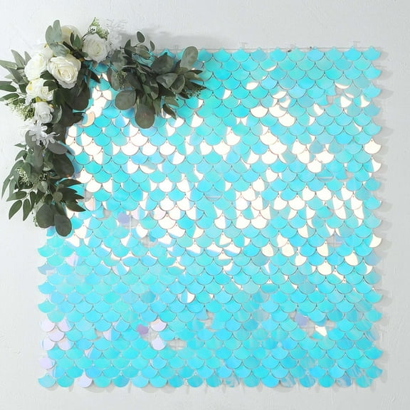 BalsaCircle 24 Iridescent Blue 12x12 in Mermaid Scales Sequin Shimmer Wall Photo Backdrop Panels Party Events
