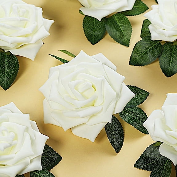 BalsaCircle 24 Ivory 5" Foam Roses Artificial Flower Stems Wedding Party DIY Favors Centerpieces Decorations