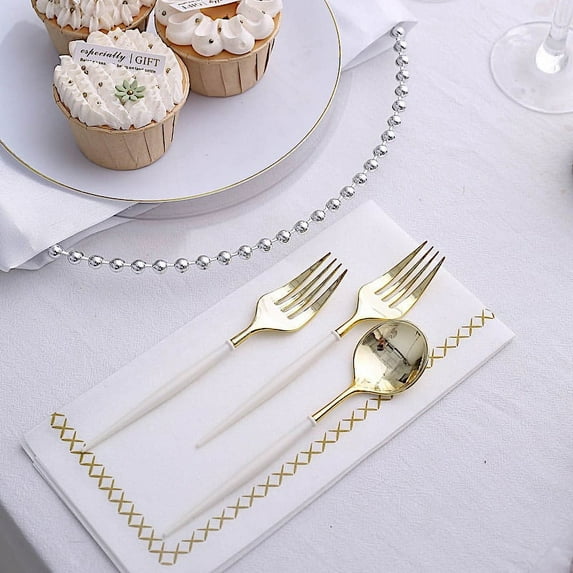 BalsaCircle 24 Ivory Disposable 6" Premium Plastic Cutlery Spoons Forks Set Party Events Tableware Decorations