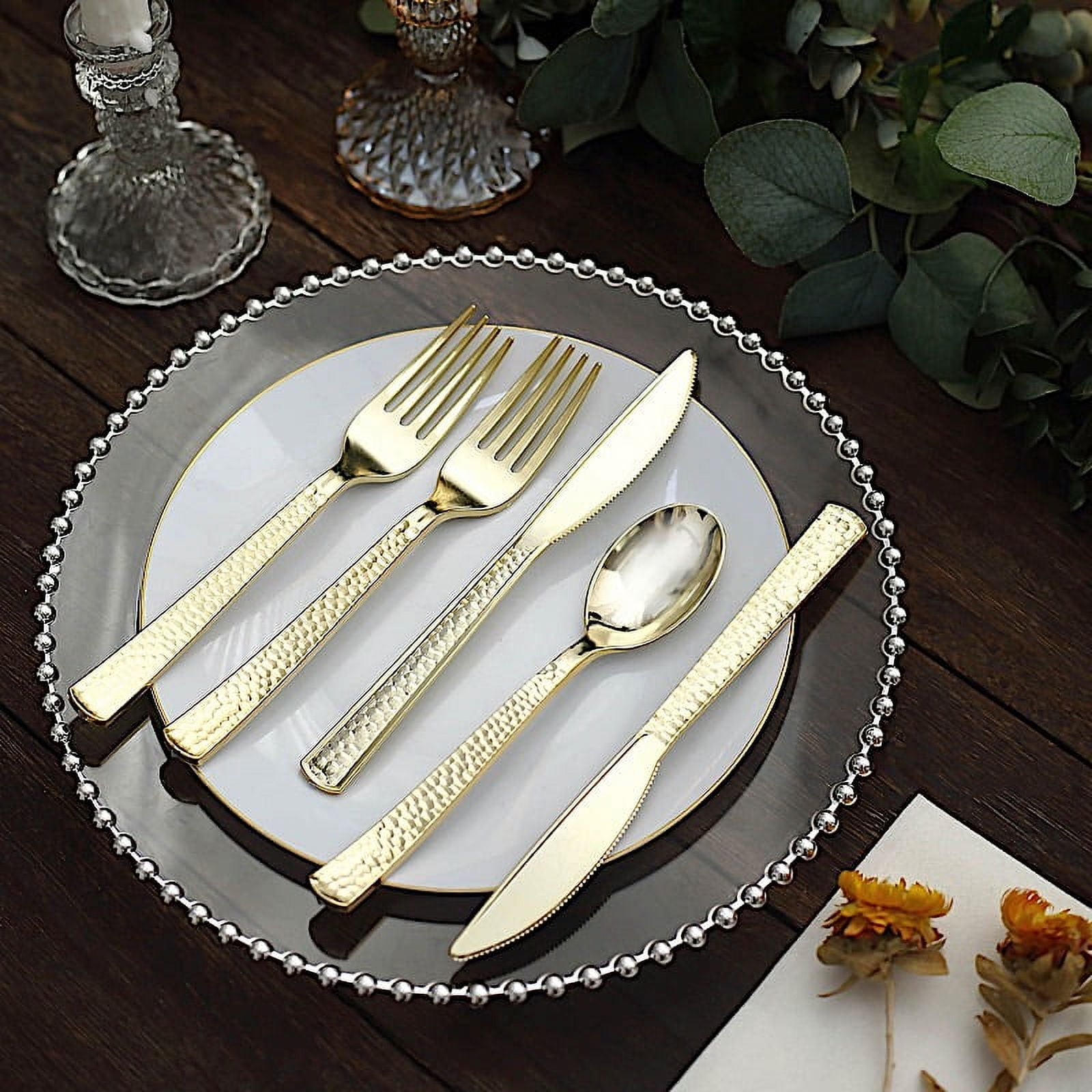 BalsaCircle 24 Metallic 7 in Disposable Plastic Cutlery Hammered Design ...