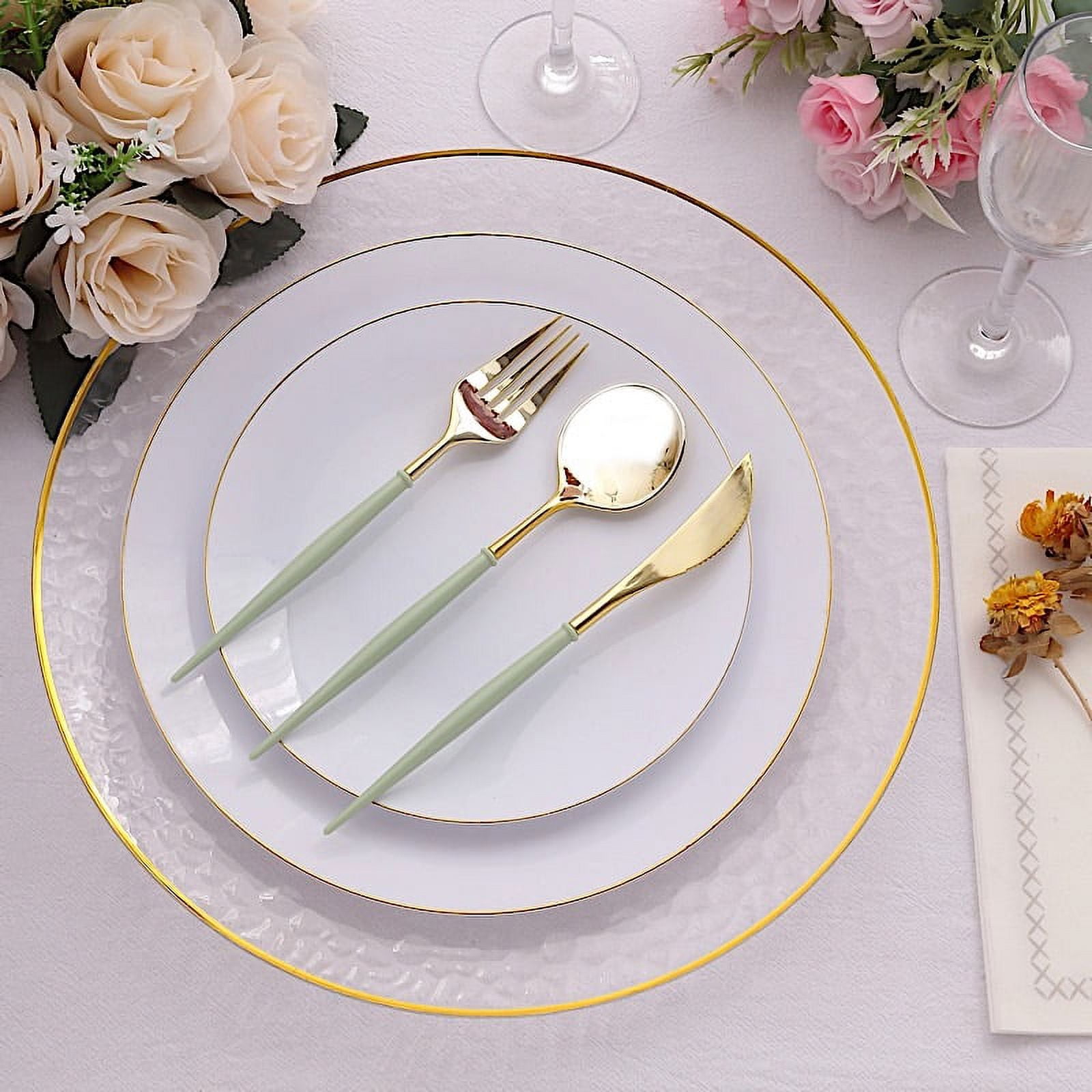 Elegant Metallic Gold and Sage Green Plastic Cutlery Set